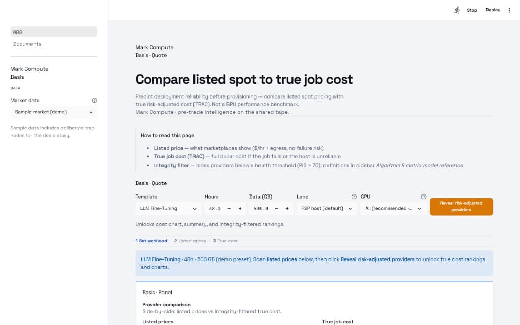 Mark Compute Basis Quote workbench preview